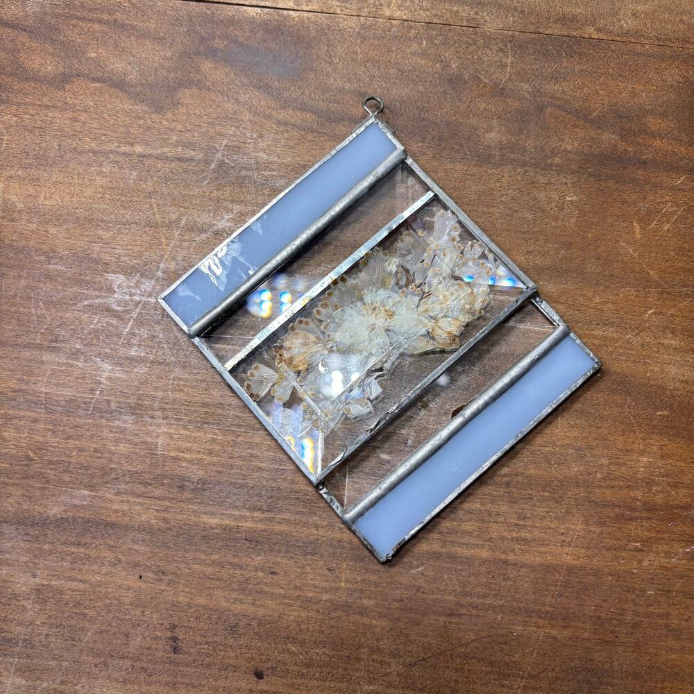 Vintage Pressed Flower Suncatcher Leaded Glass